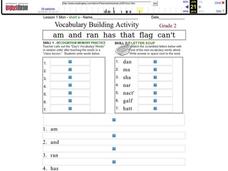 Vocabulary Building Activity: Short a Worksheet