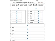Vocabulary Building Activity: Short e Worksheet