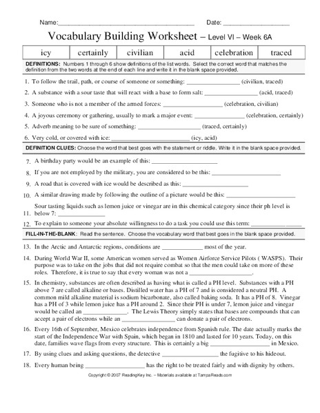 Vocabulary Building Worksheet Worksheet