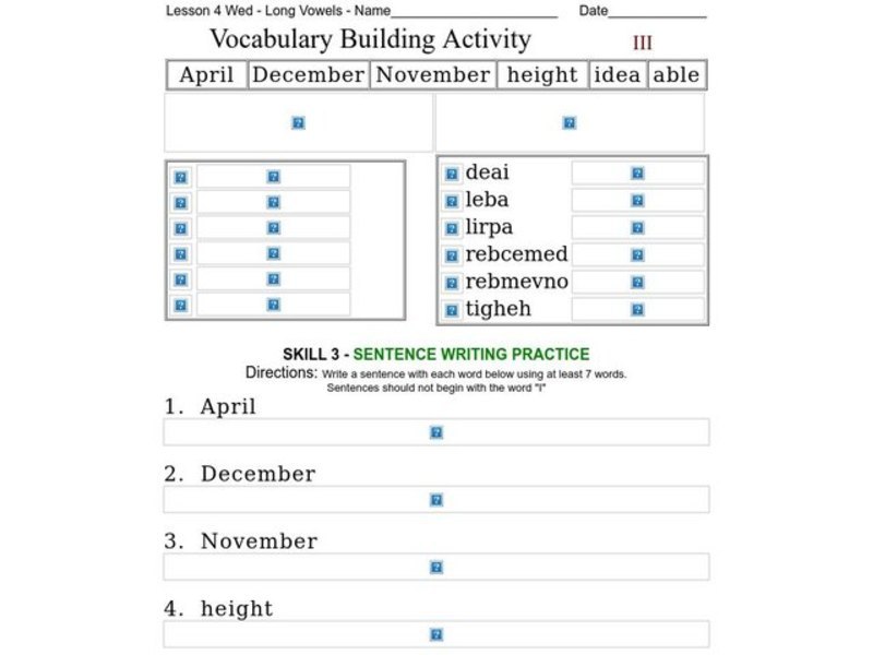 Vocabulary Building: Long Vowels III Worksheet