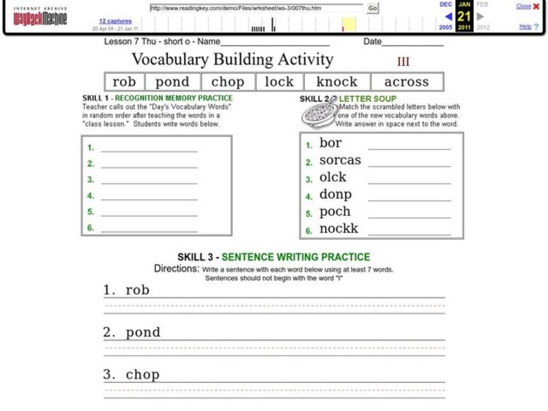 Vocabulary Building: Short o Worksheet