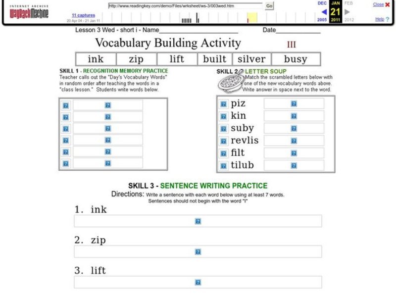 Vocabulary Building: Short i Worksheet