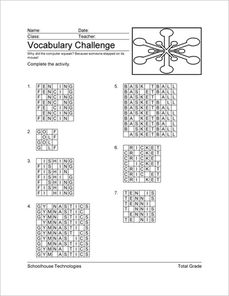 Vocabulary Challenge Worksheet
