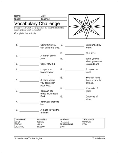 Vocabulary Challenge Worksheet