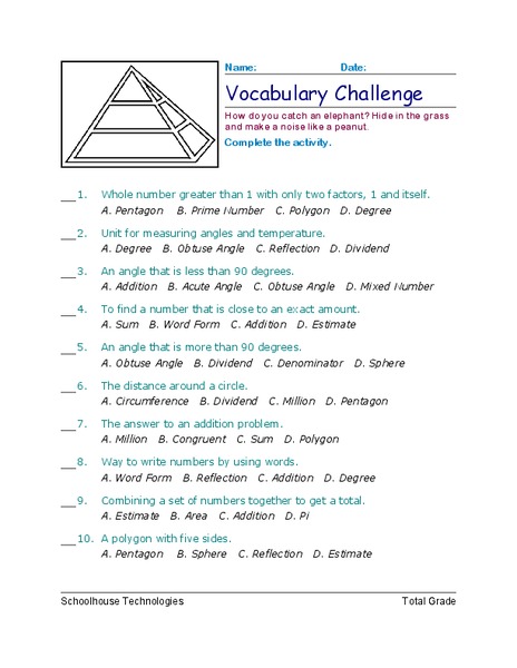 Vocabulary Challenge Worksheet