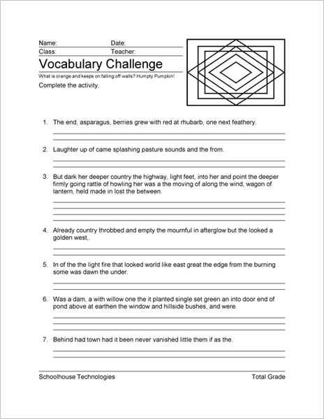 Vocabulary Challenge Worksheet