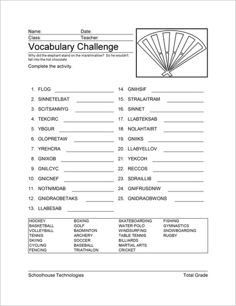 Vocabulary Challenge Worksheet
