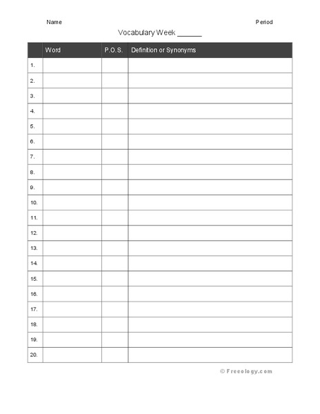 Vocabulary Definitions Organizer
