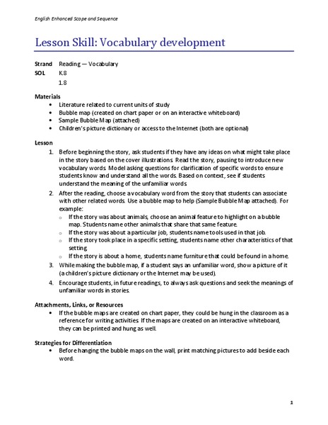 Vocabulary Development Lesson Plan