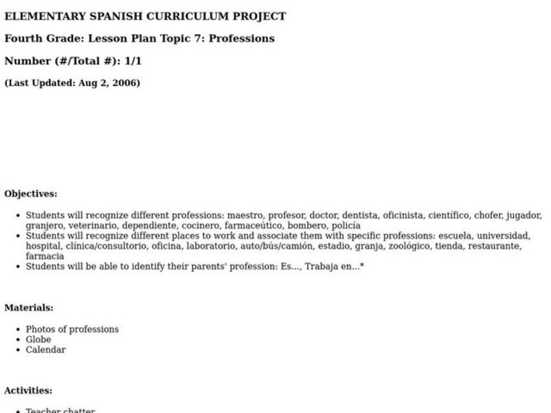 Vocabulary Development: Professions  Lesson Plan