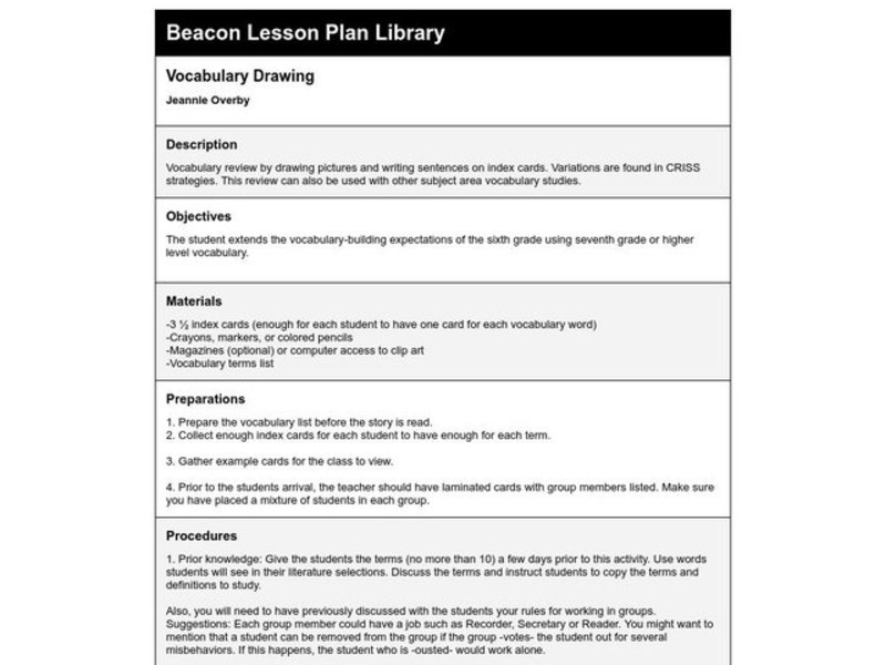 Vocabulary Drawing Lesson Plan