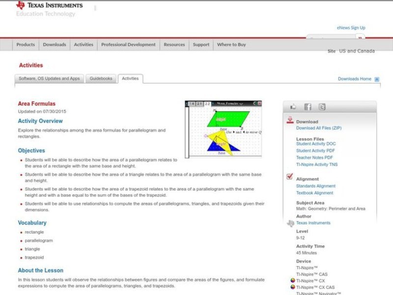 Area Formulas Lesson Plan