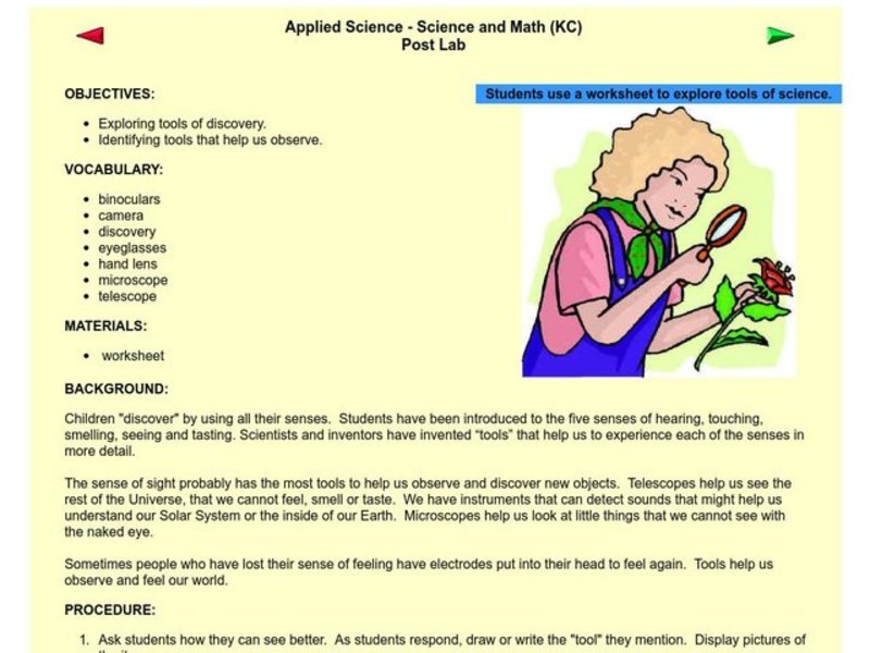 Applied Science - Science and Math Post-Lab Lesson Plan