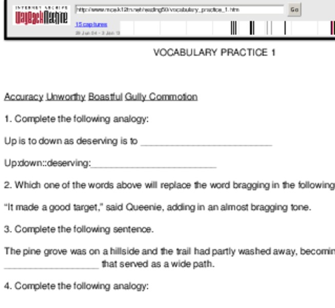 Vocabulary Practice 1 Worksheet