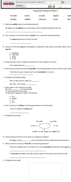 Vocabulary Practice For Week 2 Worksheet