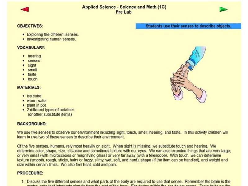 Applied Science - Science and Math Pre Lab Lesson Plan