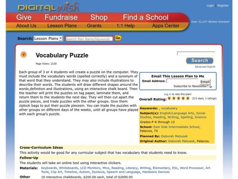 Vocabulary Puzzle Lesson Plan