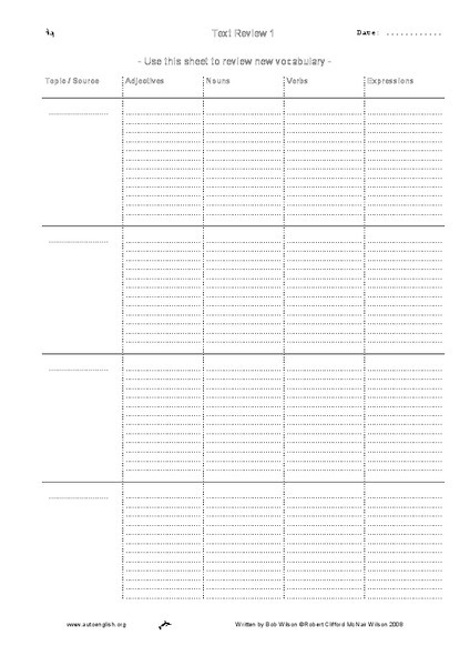 Vocabulary Review Organizer