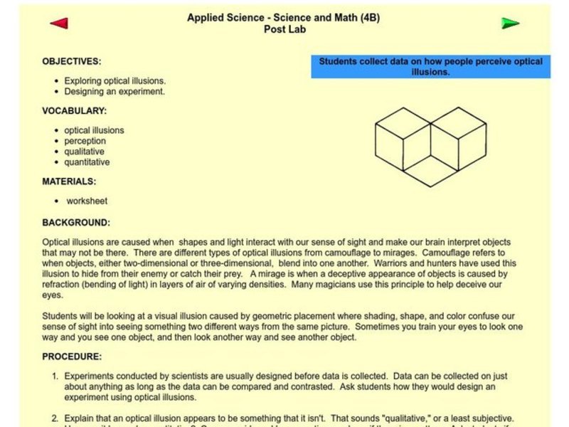 Applied Science - Science and Math Post-Lab Lesson Plan