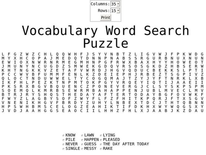 Vocabulary Word Search Puzzle Worksheet