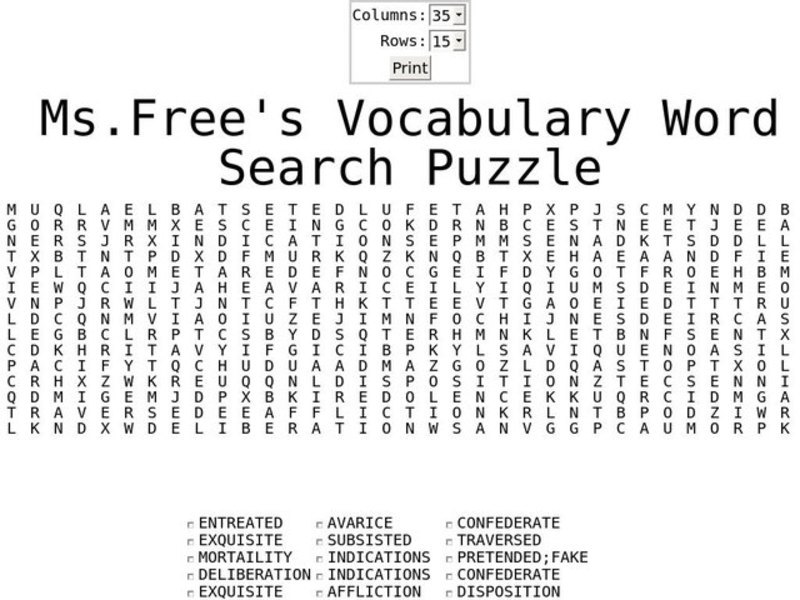 Vocabulary Words Worksheet