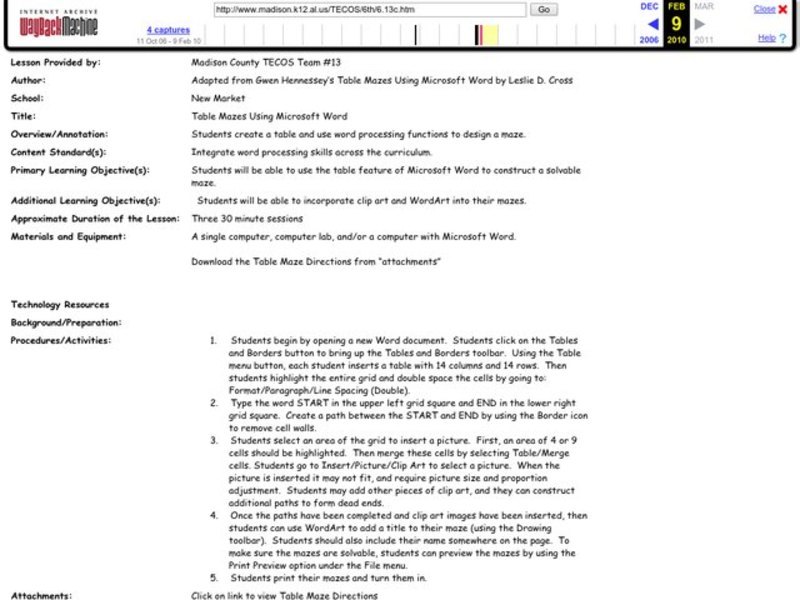 Table Mazes Using Microsoft Word Lesson Plan