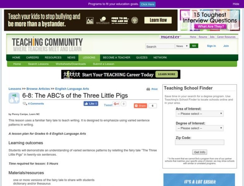 The ABC's of the Three Little Pigs Lesson Plan
