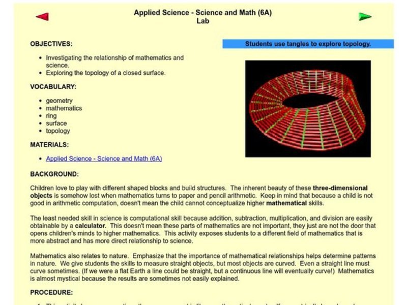 Applied Science - Science and Math Lab Lesson Plan