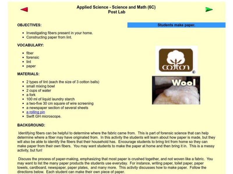 Applied Science - Science and Math Post Lab Lesson Plan