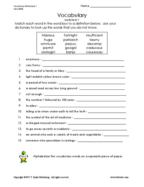 Vocabulary Worksheet Worksheet
