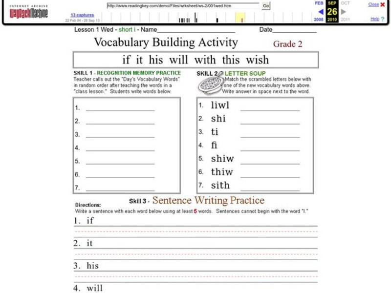 Vocabulary Building Activity: short i Worksheet