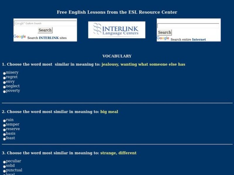Vocabulary Worksheet Interactive