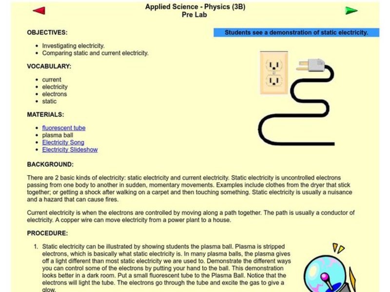 Applied Science - Physics Pre-Lab Lesson Plan