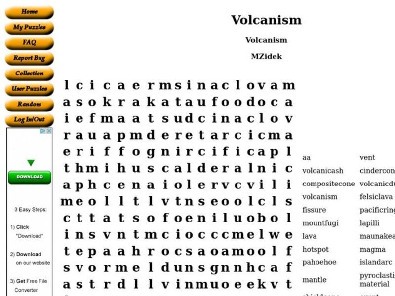 Volcanism Worksheet