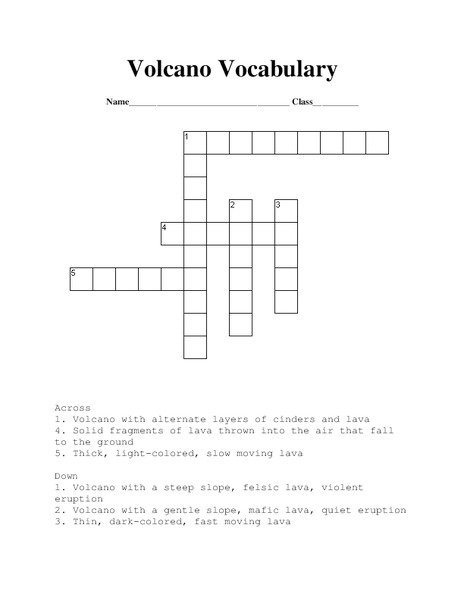 Volcano Vocabulary Worksheet