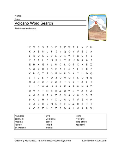 Volcano Word Search Worksheet