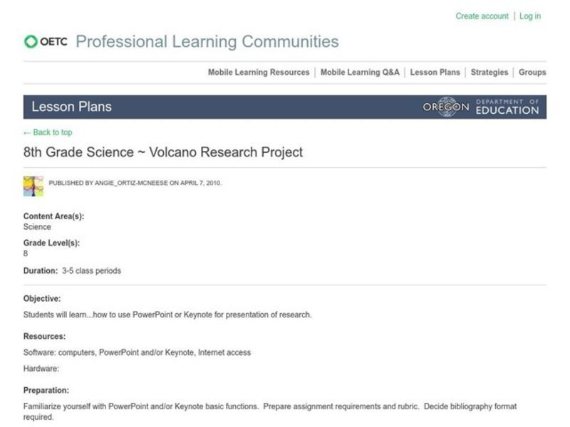 Volcano Research Project Lesson Plan
