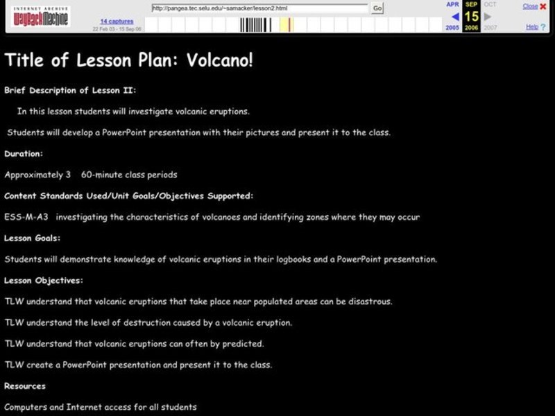 Volcano! Lesson Plan