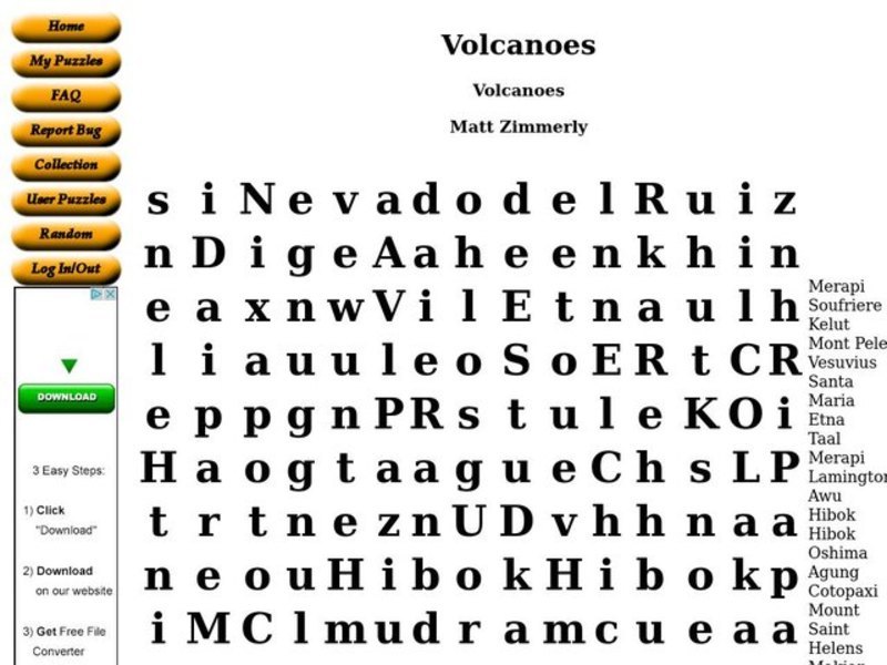 Volcanoes Worksheet