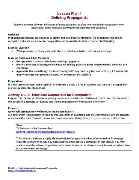 Defining Propaganda Lesson Plan