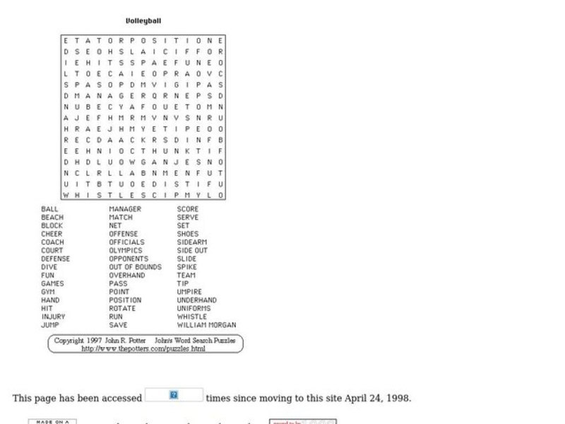 Volleyball Worksheet