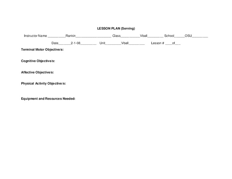 Volleyball Lesson Plan