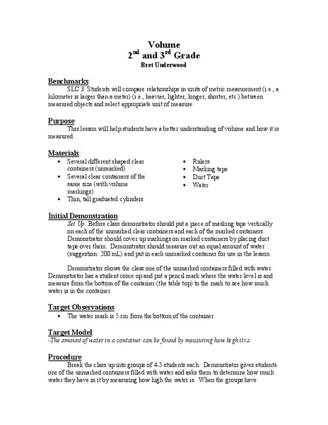 Volume Lesson Plan