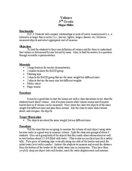 Volume Lesson Plan