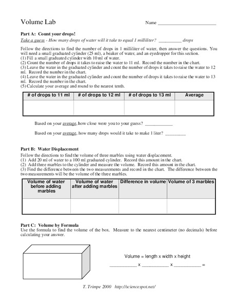 Volume Worksheet