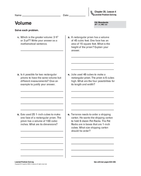 Volume Worksheet