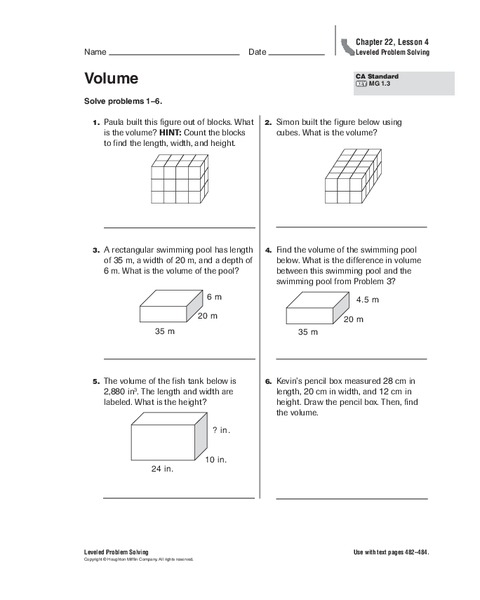 Volume Worksheet