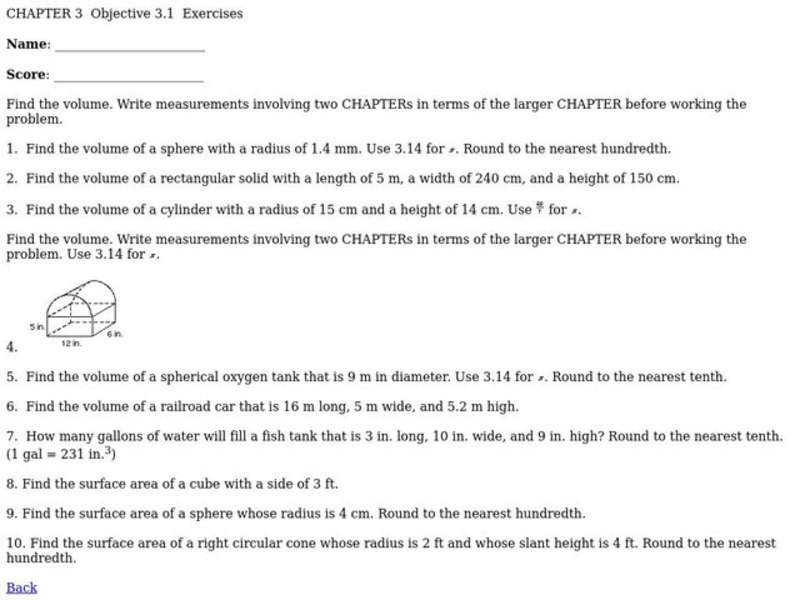 Volume and Surface Area Worksheet