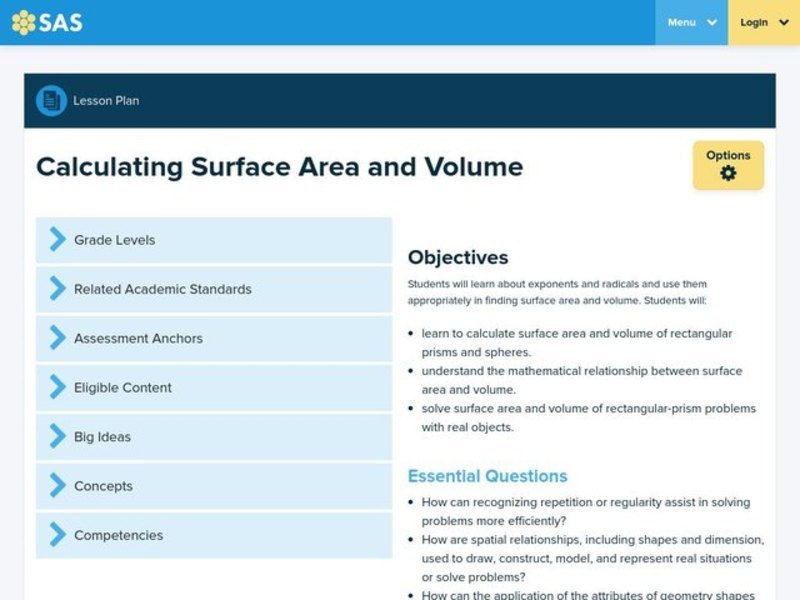 Volume and Surface Area Lesson Plan