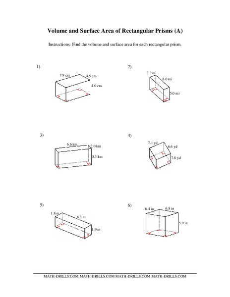 Volume and Surface Area of Rectangular Prisms Worksheet